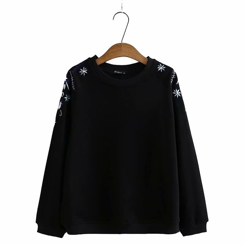 Sudaderas con capucha para mujer, ropa de talla grande, sudaderas holgadas informales bordadas con forro polar Floral, Tops cálidos para mujer , Otoño e Invierno 236: black / XXXL