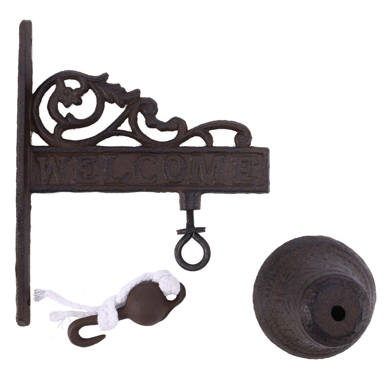 Cast Iron Wall Bell Rustic Style Manually Shaking Wall Hanging Doorbell Outdoor Wall Mounted Bell for Garden Patio