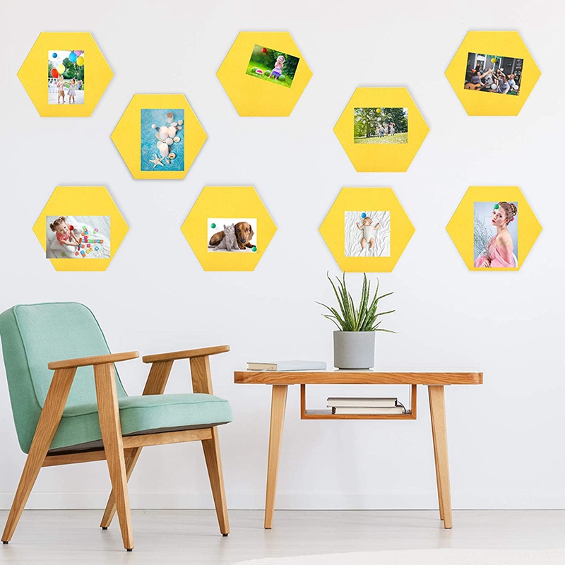 10 Packs Pin Board Hexagon Felt Board Tiles Bulletin Board Memo Board with 10 Pieces Push Pins, Decoration for Wall CNIM