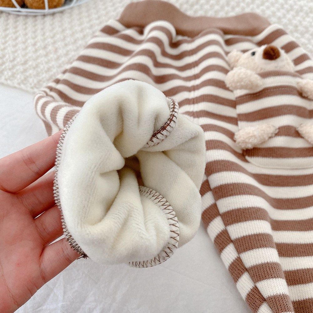 Herfst Winter Meisjes Jongens Casual Gestreepte Broek Kids Kinderen Baby Cartoon Fluwelen Pp Lange Broek ADK812