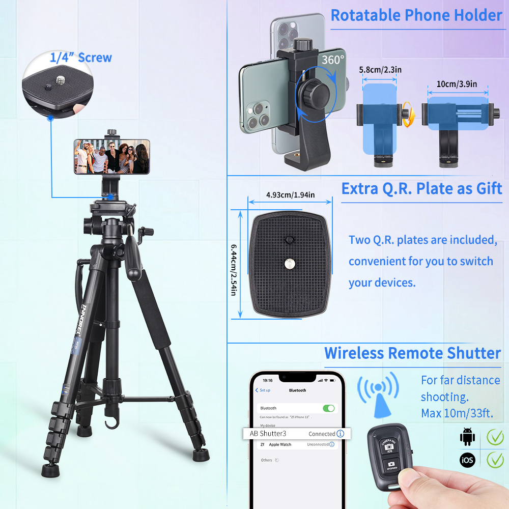 INNOREL RT20 Statyw do aparatu o wysokości 184 cm Lekki profesjonalny stojak podróżny do lustrzanki cyfrowej Kamera do telefonu komórkowego Gopro Światło wypełniające