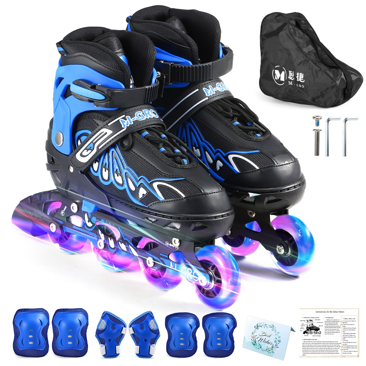 Verstelbare Inline Skates Met Verhelderend Wielen Schaatsen Outdoor Skates Voor Kinderen Jongens Meisjes Dames Inline Skates: Blauw / M