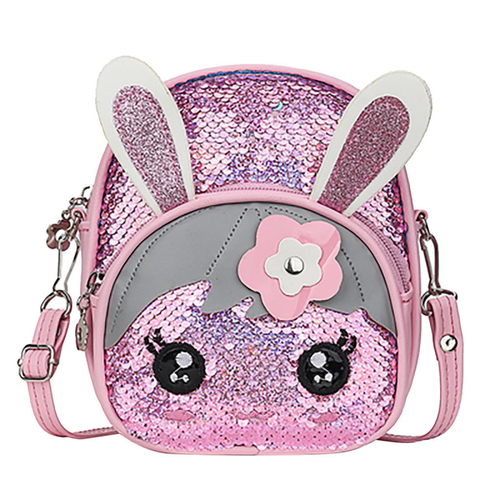 3D Cartoon School Bag Children Blinking Sequins Backpack Wild Cute Rabbit Ear Backpack детский рюкзак: D