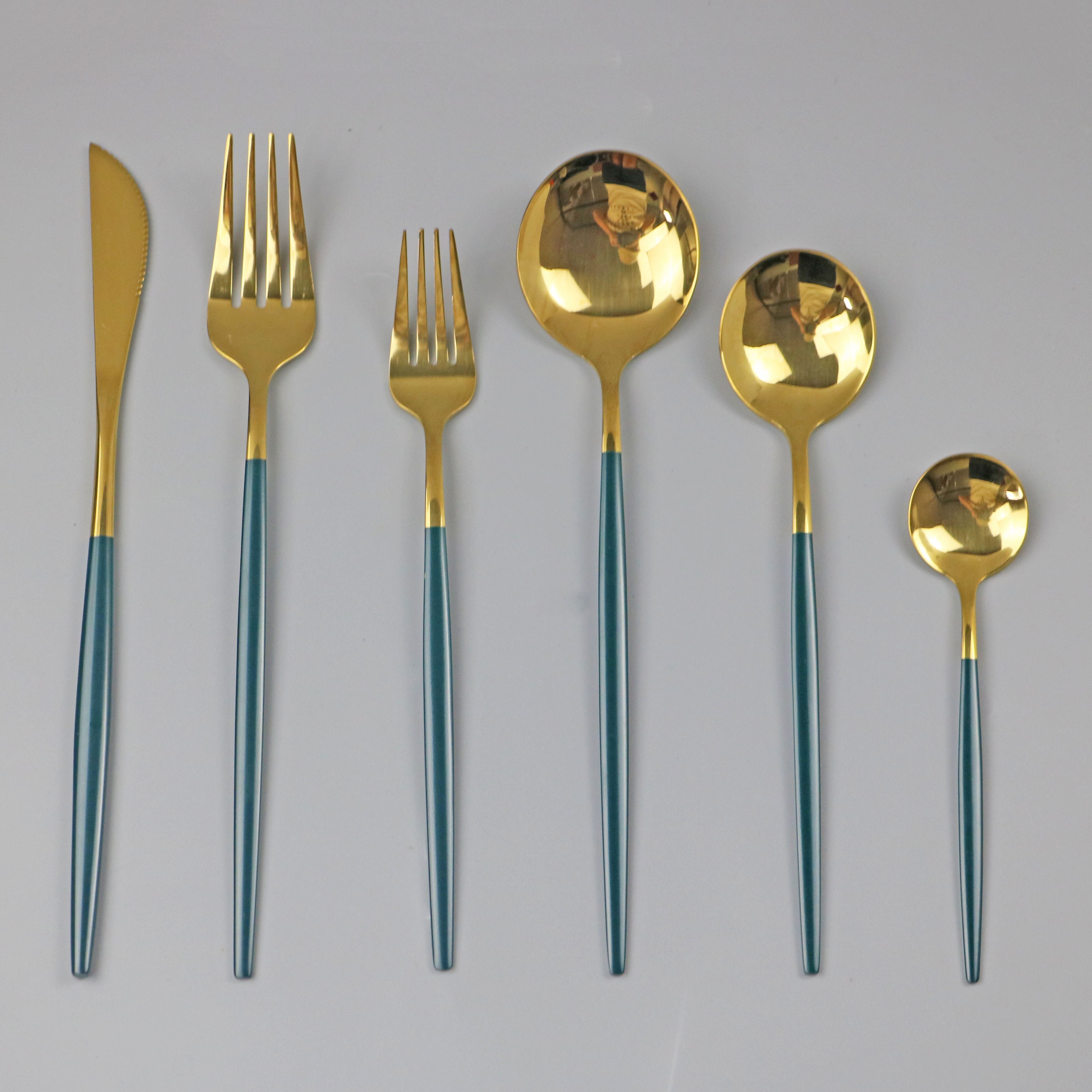 6 teile/satz Silber Geschirr einstellen 304 Edelstahl Geschirr Gabel Messer Löffel Besteck Besteck Heimat Hotels Partei Besteck einstellen: Grün Gold
