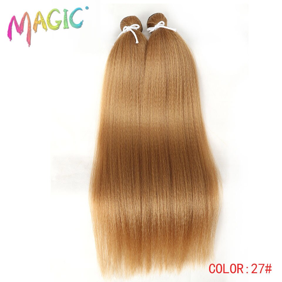 Yaki – Tissage synthétique droit magique, 2 pièces/lot de cheveux naturels, faisceaux de cheveux longs noirs, tissage de fibres haute température de 22 pouces: 27
