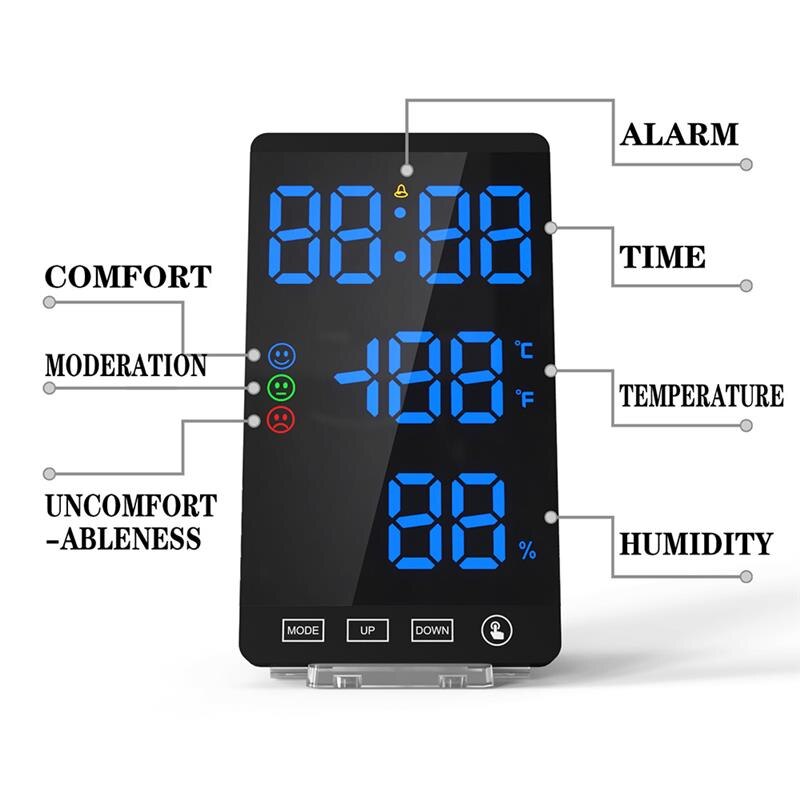 Led Mirror Alarm Clock Touch Button Wall Digital Clock Time Temperature Humidity Display Usb Output Port Table Clock