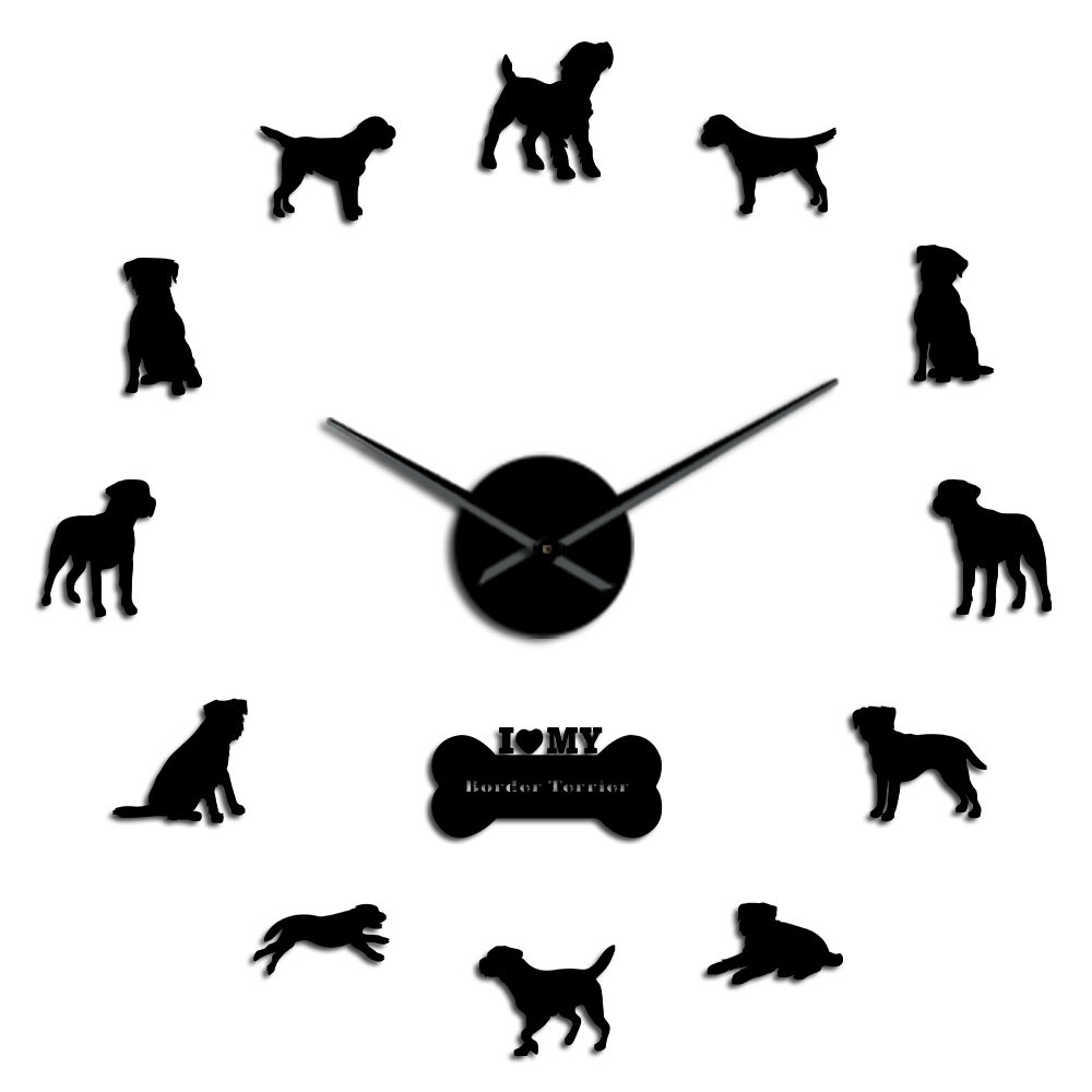 Border Terrier Dog Breed Wall Art DIY Mirror Stickers Giant Wall Clock Frameless Slient Big Wall Watch Borders Home Decor: Black / 37 Inch