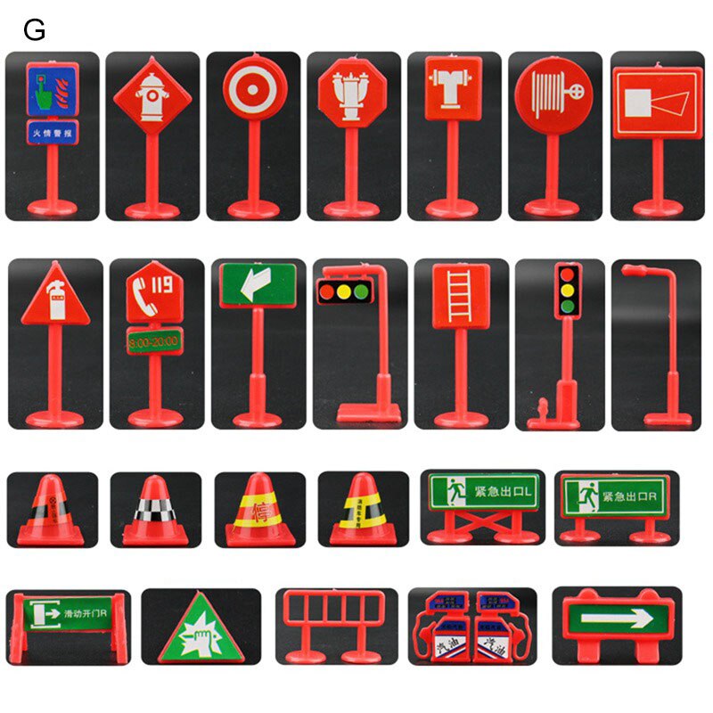 28Pcs Leuke Kinderen Vroege Educatief Speelgoed Stad Road Gebouwen Parking Kaart Verkeer Verkeersborden Stad Kaart Accessoires A-G: traffic signs-G