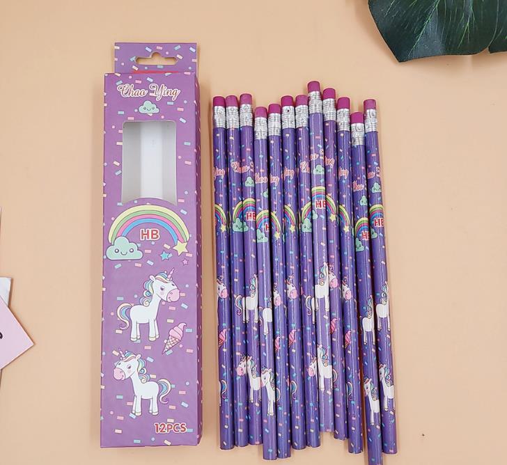 12 Pcs/pack Cartoon Rainbow Unicorn HB Wooden Pencils Sketch Drawing Wood Standard Pencil Stationery Student School Office: 4