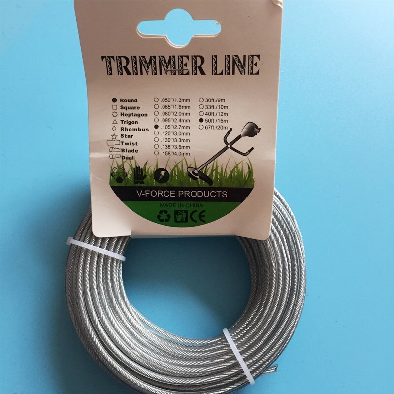 15m lang trimmer trådledning 2 - 3mm ståltråd grå til trimmer buskrydder græstrimmer udskiftning trådtrimmer dele