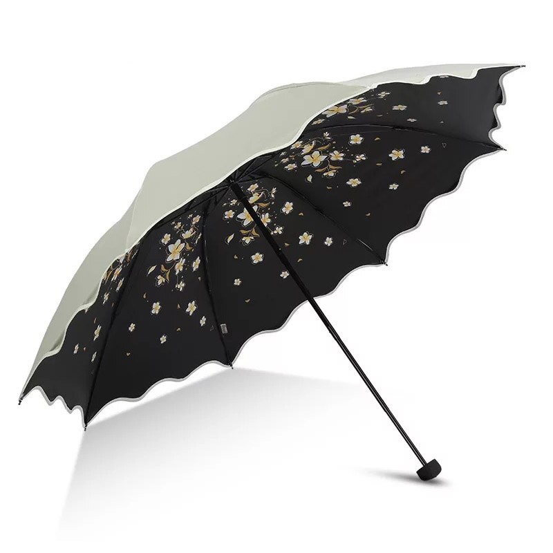 Mærke blomster paraply til kvinder folde pige parasol sol bærbar stærkt regn kvindelig sol uv klare paraplyer lys: Beige