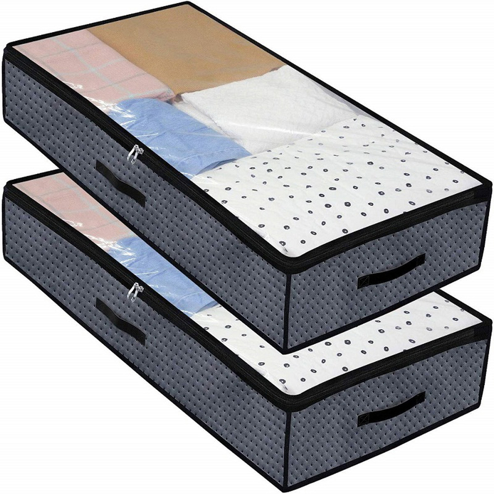 Underbed Storage Bags, 2 pcs Foldable Large Clothes Storage Bags with Zips, Thick Breathable Underbed Clothes Storage Bags: B 2PCS 100x50x18cm