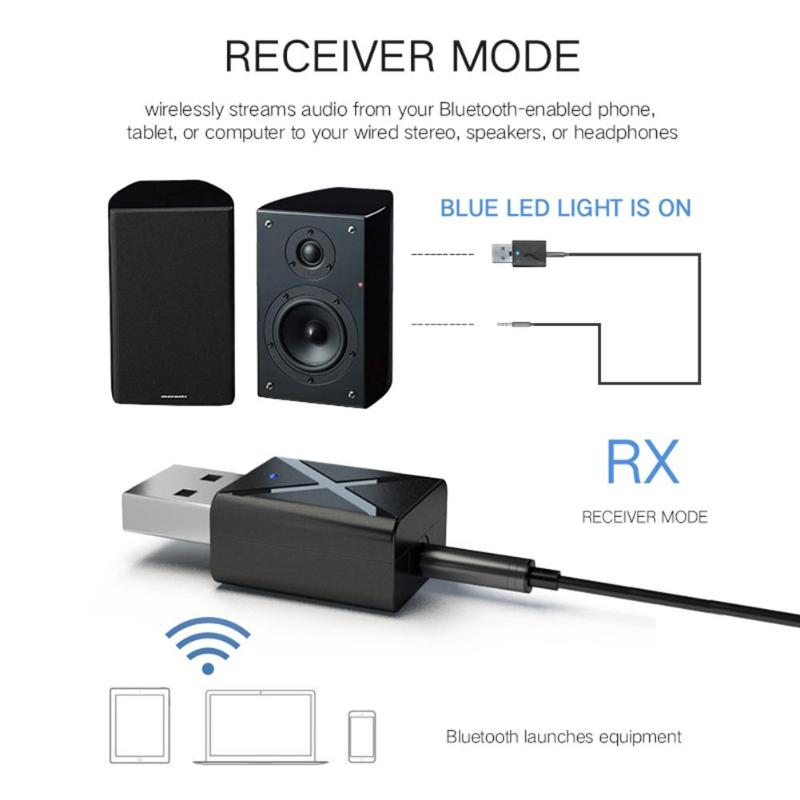 Usb-grensesnitt bluetooth 5.0 mini 3.5mm aux stereo mottaker fm-avsender 2- i -1 til bil tv pc trådløs adapter