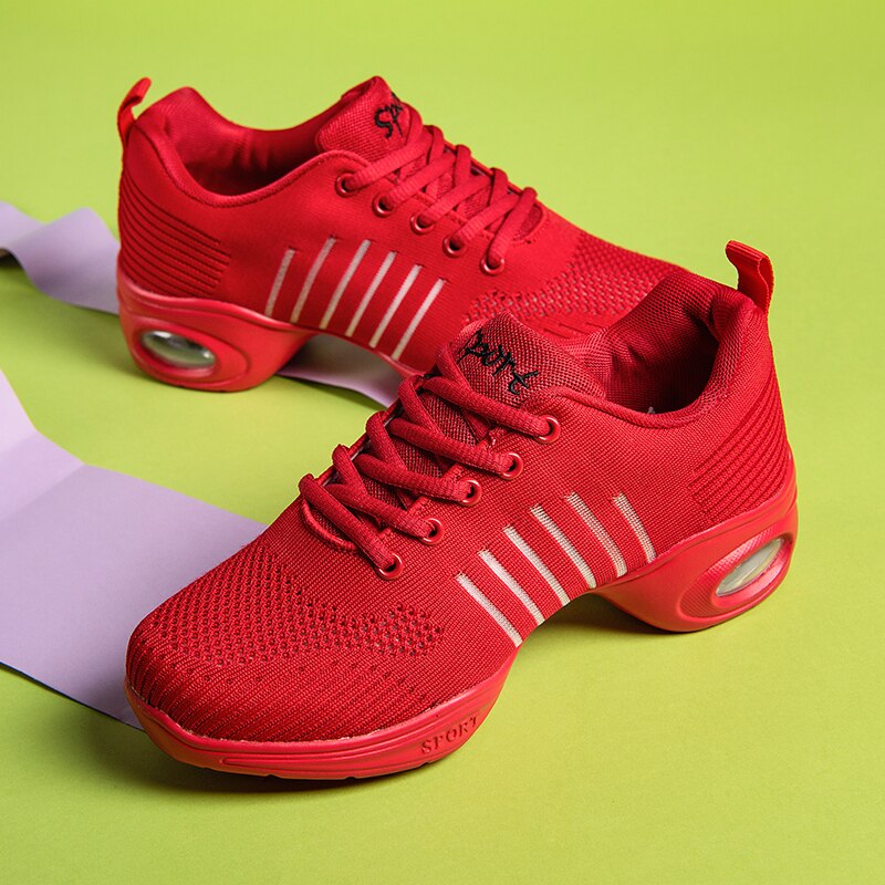 Danssneakers Dames - Ademend Mesh Bovenwerk, Zachte PU Zool, Veters Jazz Modern Dansschoenen