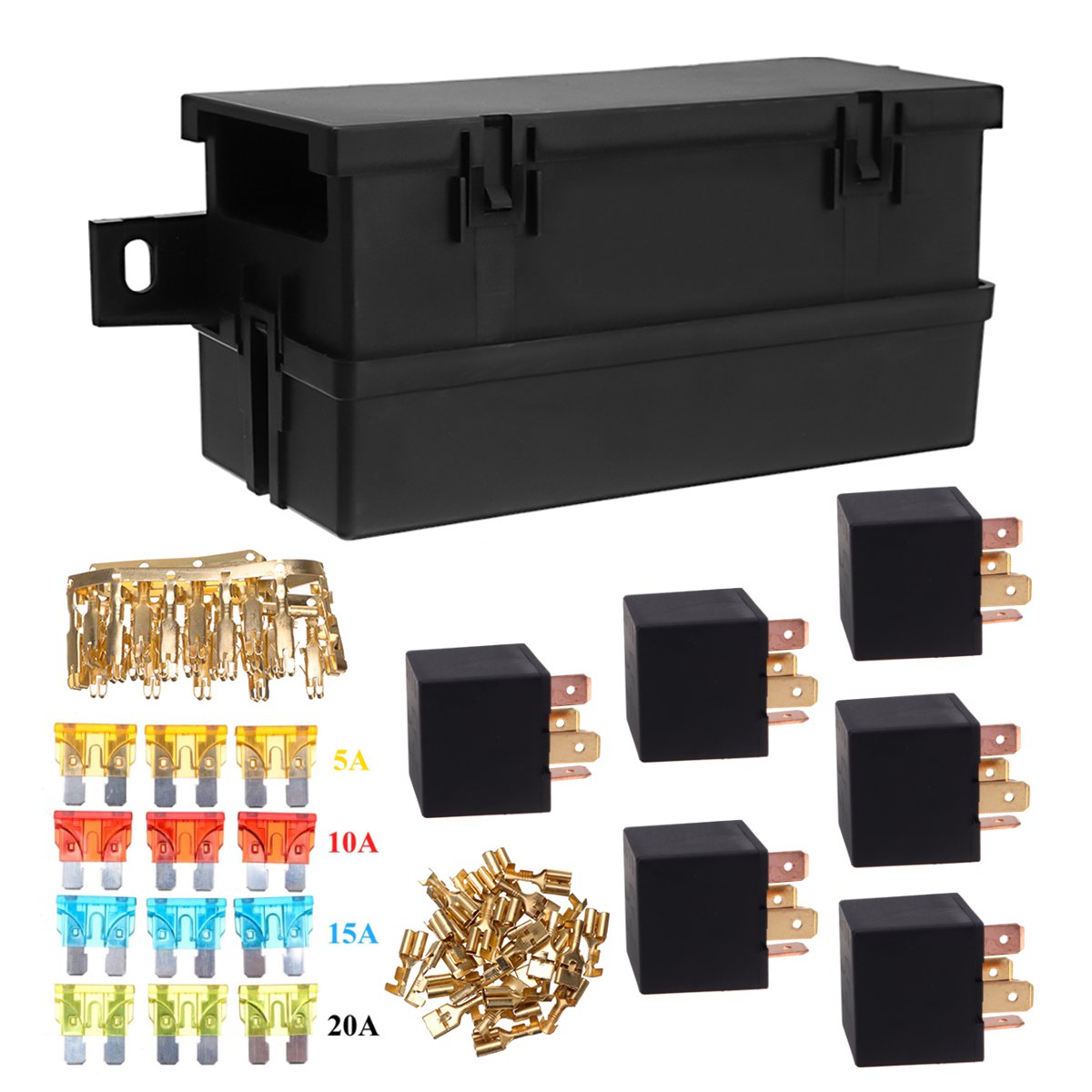 Auto Car Part 6-way 6 Relays w/ Relay Box 12 Blade Fuses Waterproof for cars automotive marine boats
