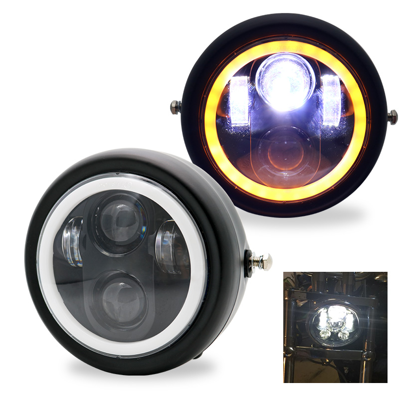 6.5 Inch Motorfietsen Ronde Led Halo Koplamp 12V Universele Afstand Licht Cafe Racer Vintage 5.75 "Motorfiets Koplamp