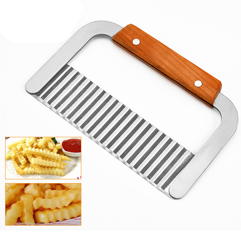 Aardappel Golvend Crinkle Hakmes Groente Franse Fry Cutter Houten Handvat Steel Blade Slicer Keuken Snijgereedschap Gadgets