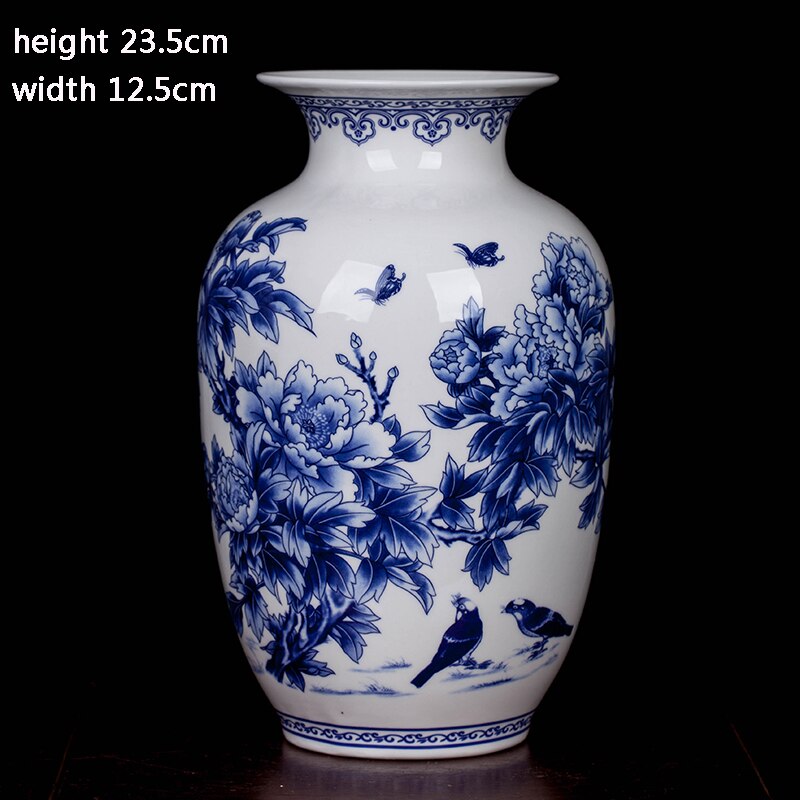 Jingdezhen Keramische Chinese Pioen Bloem Vaas Blauw En Wit Porselein Ornamenten Lliving Fijne Bone China Vaas Decoratie: B