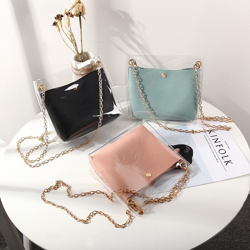 Women Transparent Bucket Bag Clear PVC Jelly Small Shoulder Bag Female Chain Crossbody Messenger Bags Luxury Handbag