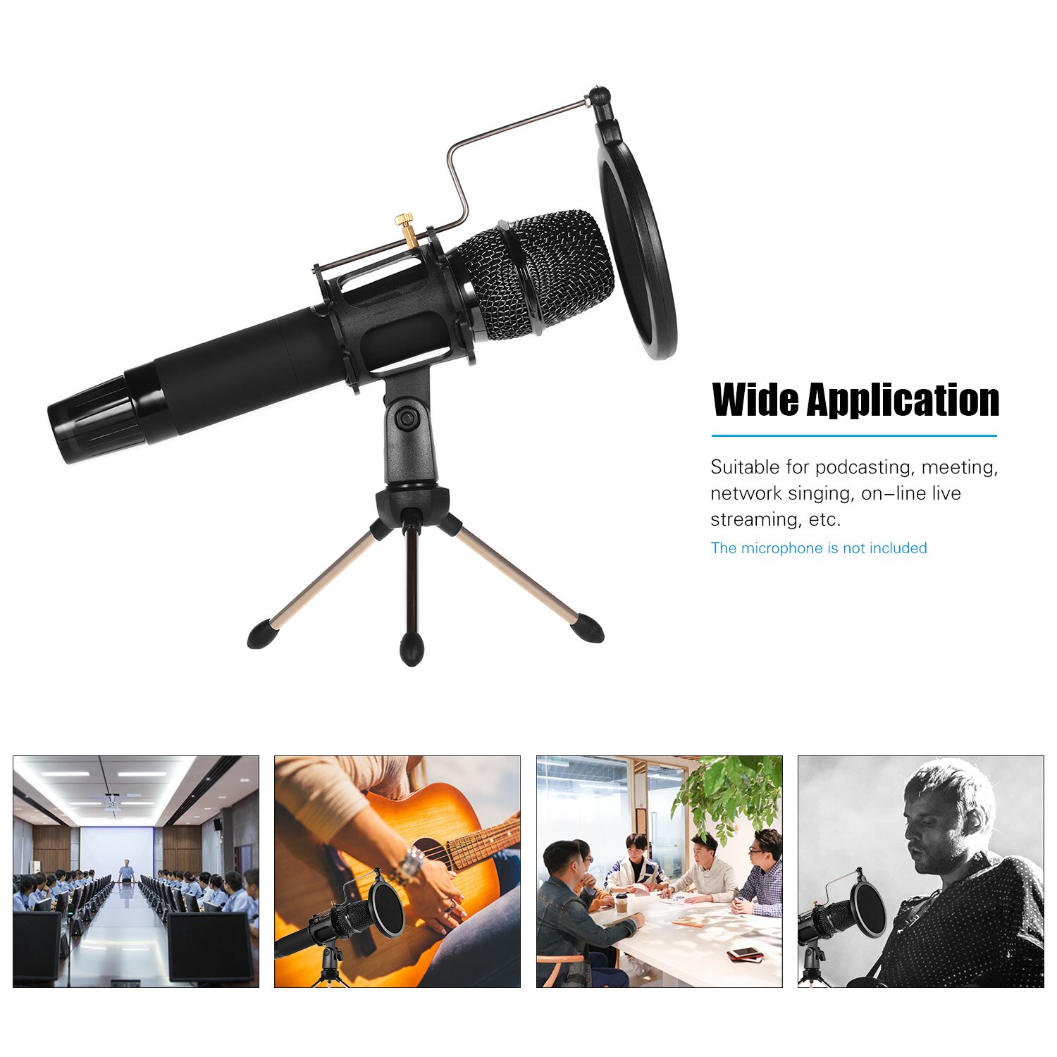Mini Microphone De Bureau Support + Amortisseur Micro Support + Filtre anti-Pop Kit Pour L'enregistrement en Studio En Ligne Bavarder Chant Réunion