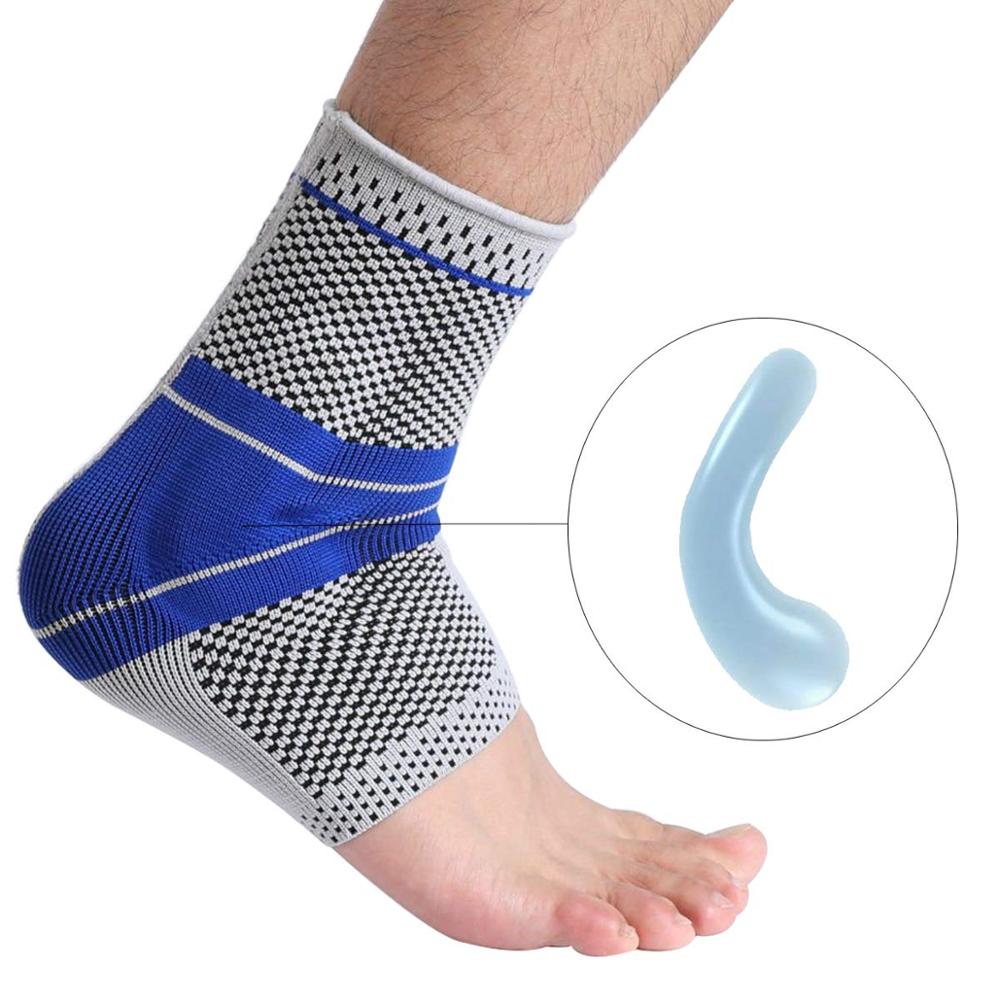 Ankelbøjle, elastisk og åndbar ankelstøtte kompressionsærmer ankelstabilisator / fodbeskyttelsessokker med silikoneunderlag