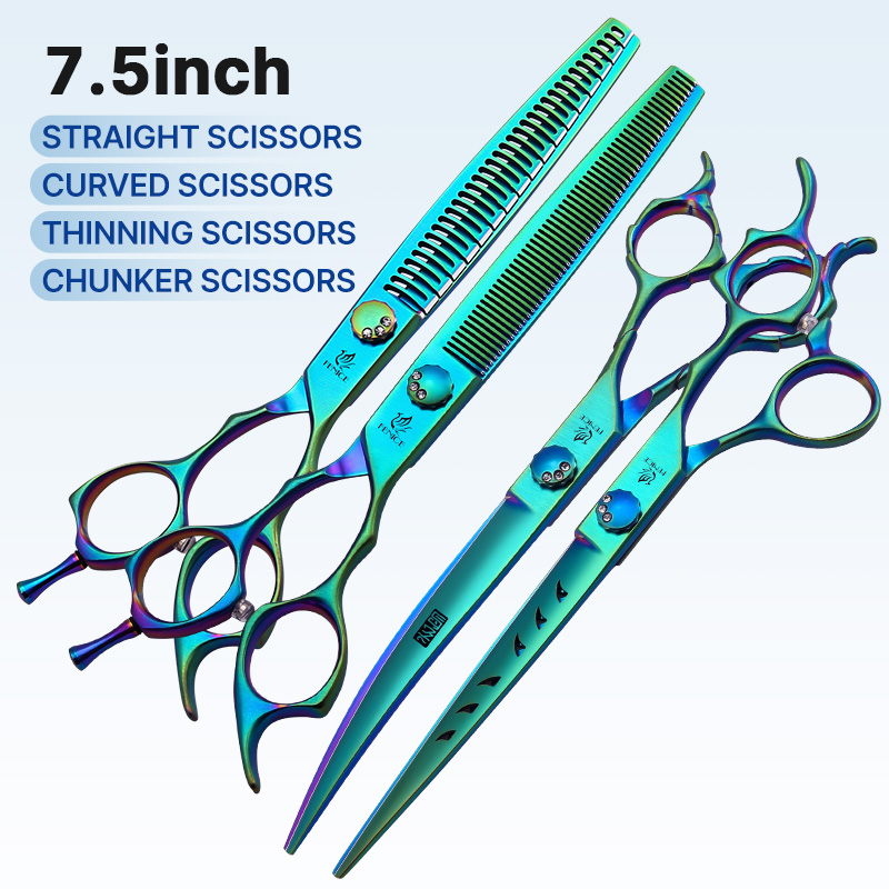 Fenice 7.0/7.5 inch JP440C Green Pet Grooming Scissors Shears Cutting&Curved&Thinner Set Kit for Dog Trimming Tools