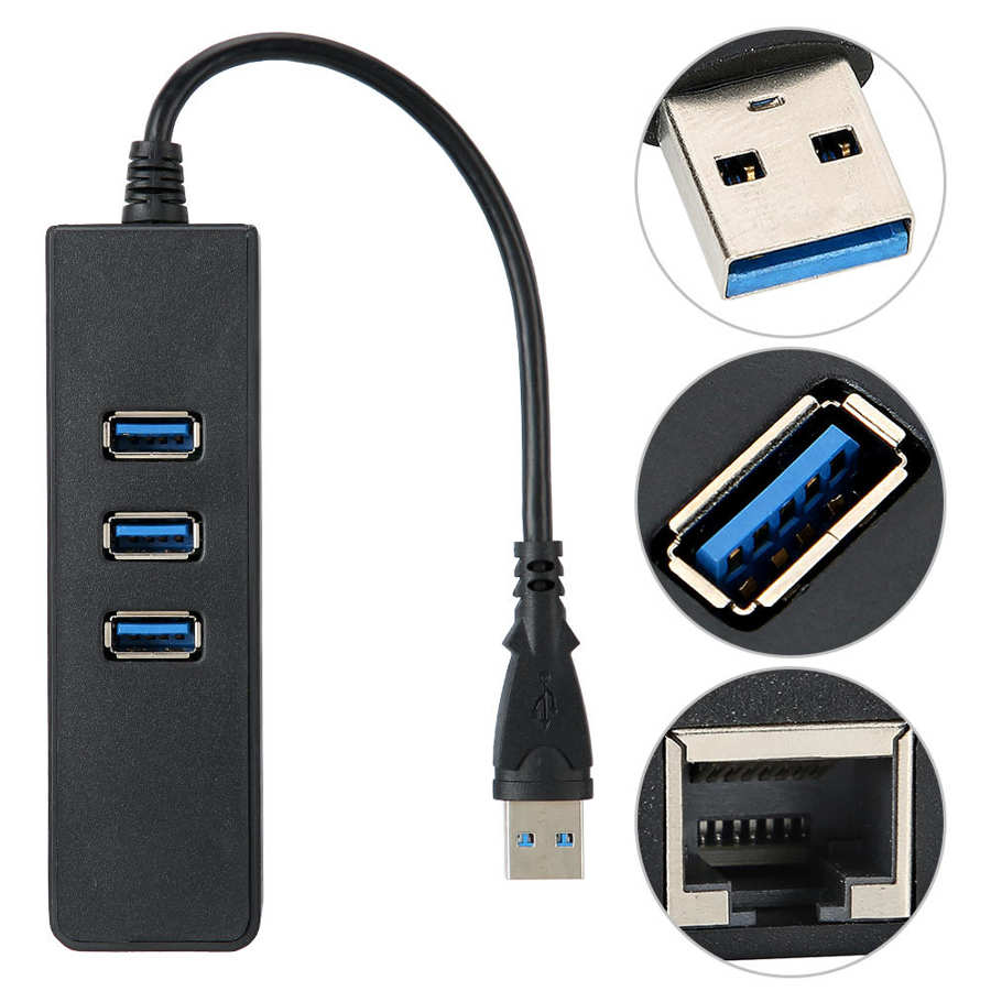 Ethernet Adapter Hub 3-Port USB 3.0 Gigabit Ethernet Lan RJ45 Port 1000Mbps for Windows Network Adapter