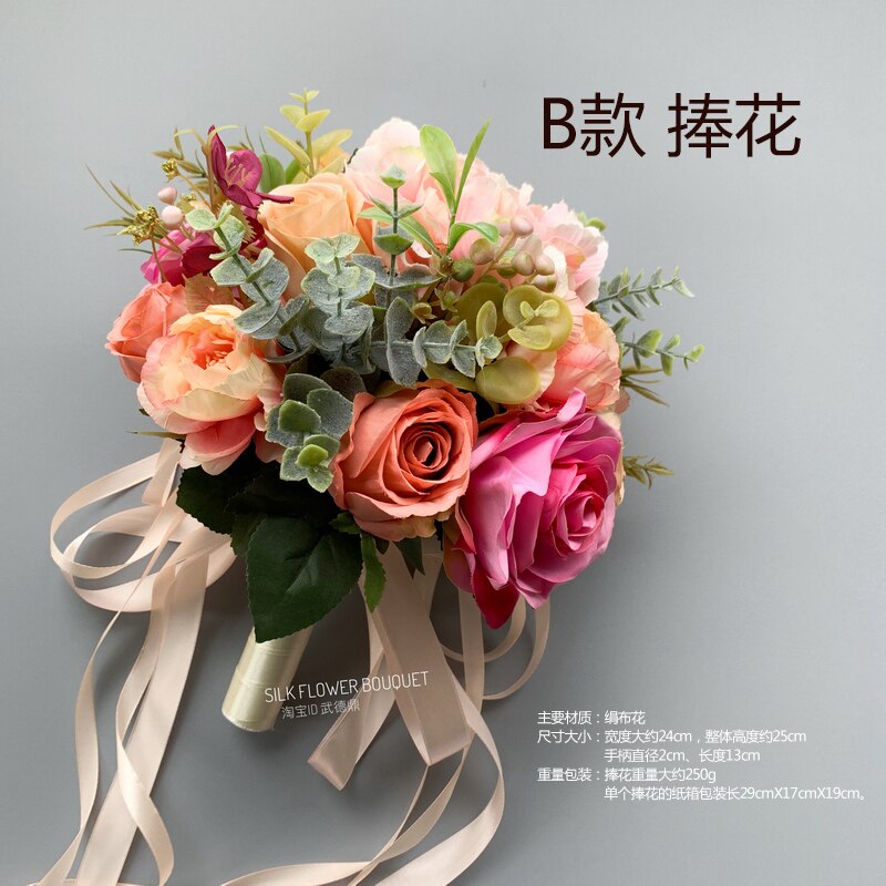 Bruidsboeket voor bruiloft, romantische rozen, bloemen, handboeket, kunstrozen, bloemen, bruiloft, boeket, bruidsmeisje, bloemen, boeket, huis, tuinfeest