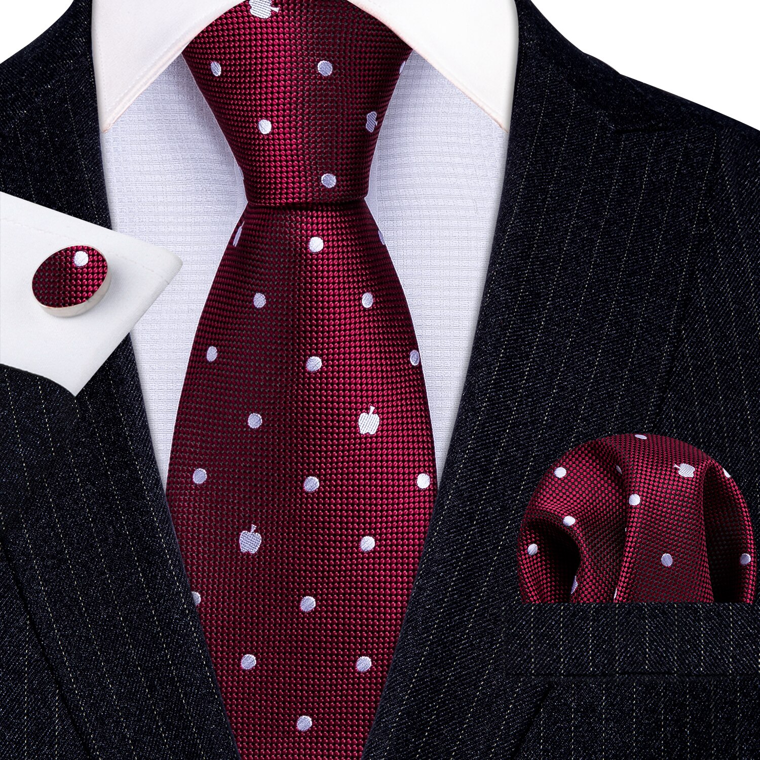 Red Skull Men Tie Set 8.5cm Silk Handkerchief Ties For Men Wedding Business Barry.Wang Gravata Necktie: LS-5338