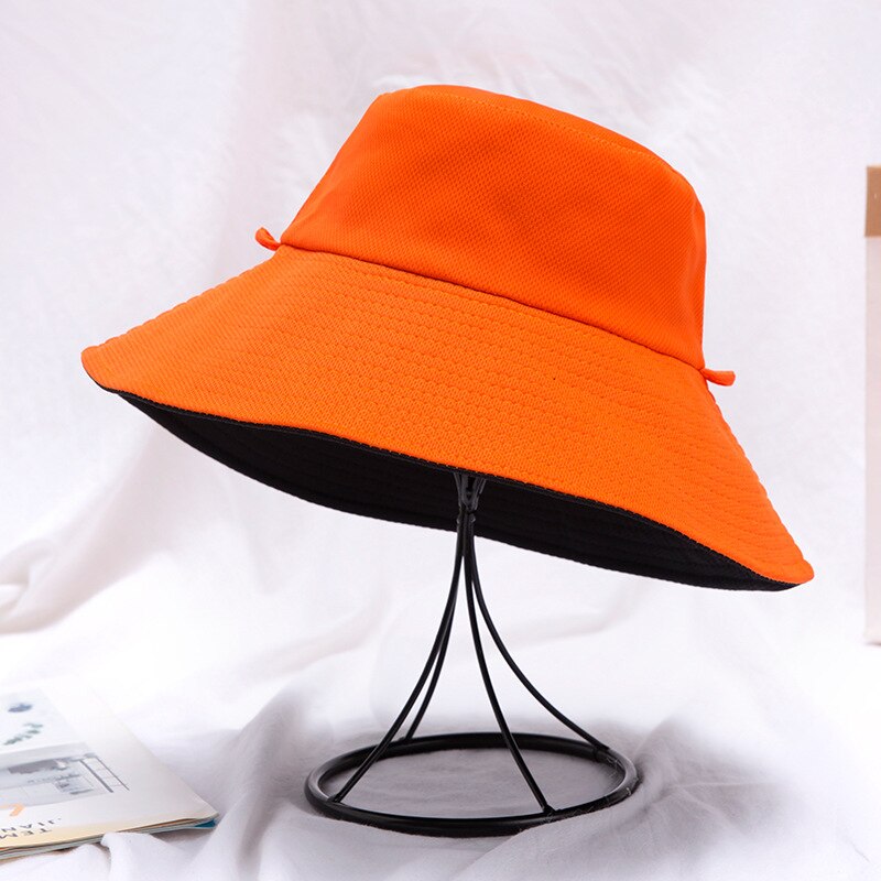 Fisherman's Hat Red Double Face Covering Hat Travel Big Edge Sun Hat Women's Versatile Japanese Net: Black -Orange