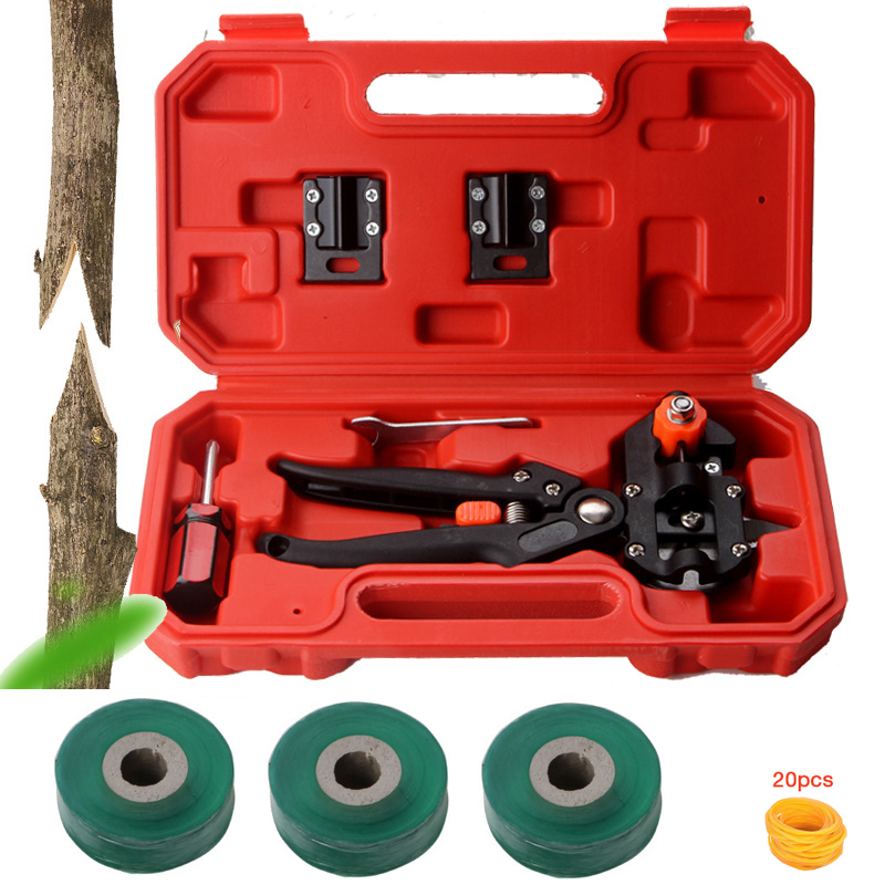 Profissional red toolbox enxertia pruner ferramenta de jardim tesouras de poda agricultura tesoura frutas árvore vacinação secateurs com fita: Prateado