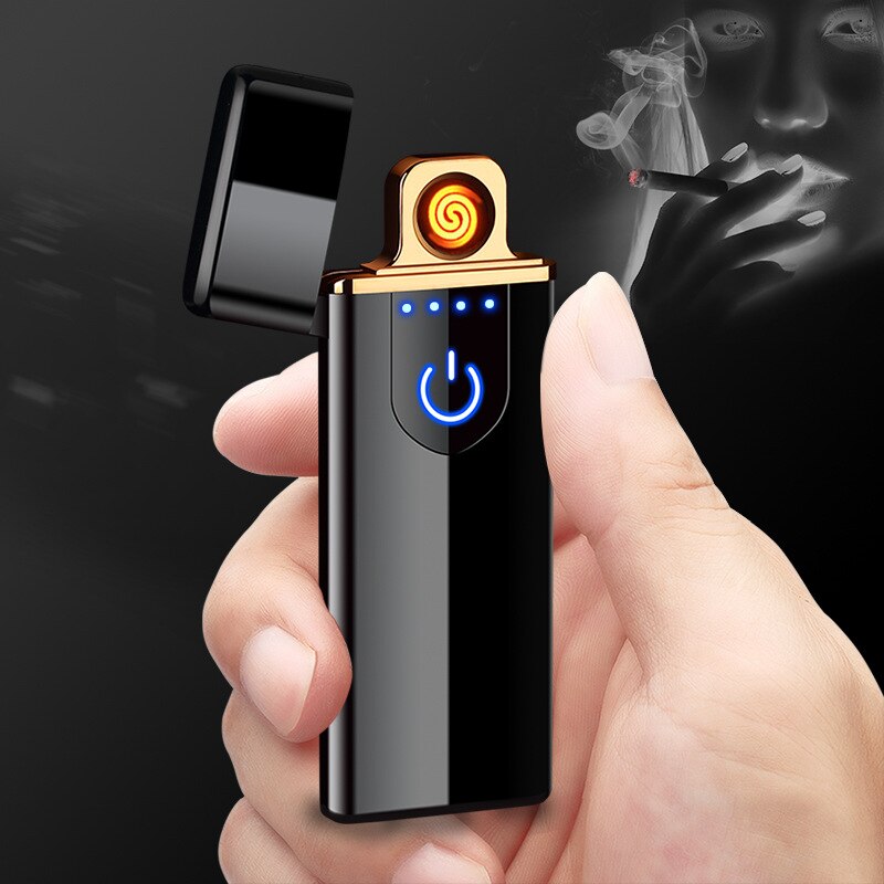 Oplaadbare Elektrische Windaansteker Touch Screen Wolfraam Verwarming Elektronische Aanstekers Dunne USB Opladen Lichter