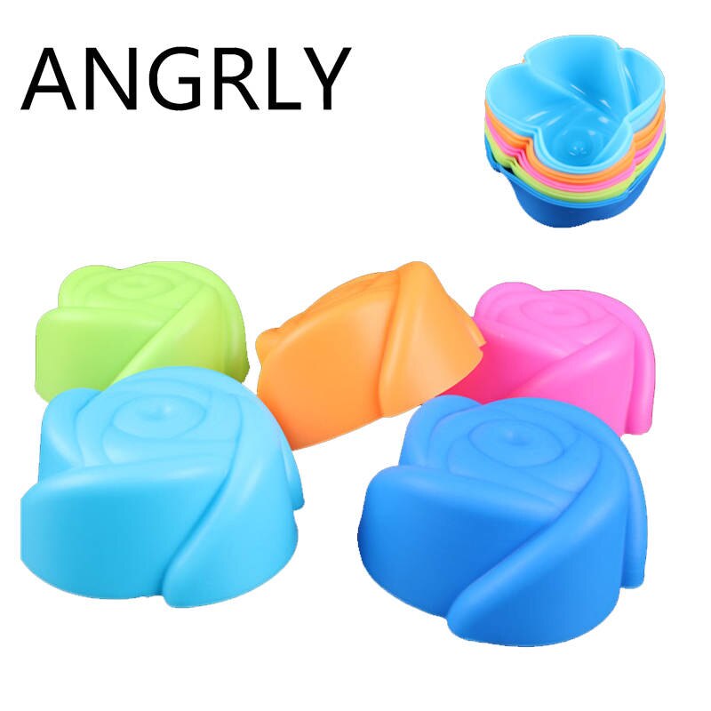 ANGRLY 10pcs Multi-color Silicone Cake Muffin Cupcake Mold Round Shape Baking Mould: 6