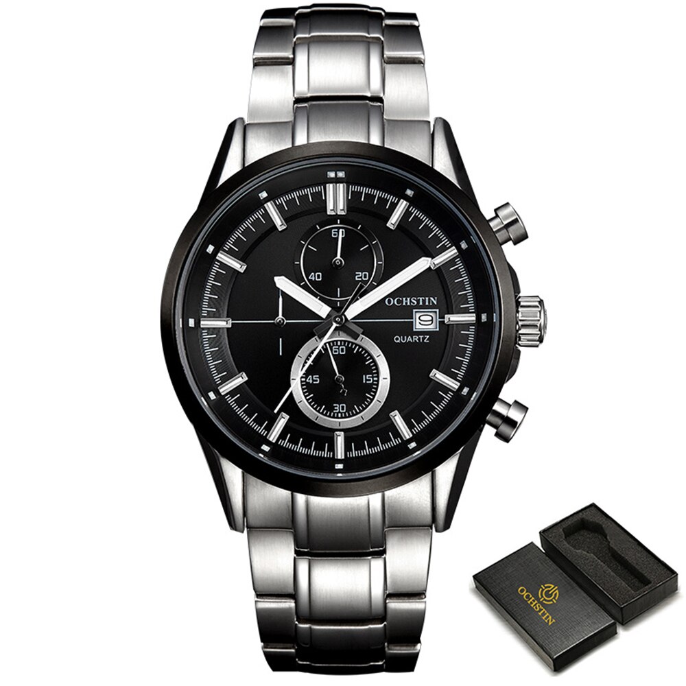 Ochstin Horloges Voor Mannen Polshorloge 30ATM Waterdichte Sport Outdoor Classic Man Quartz Mode Horloge Datum Klok Relogio Masculino: silver black silver