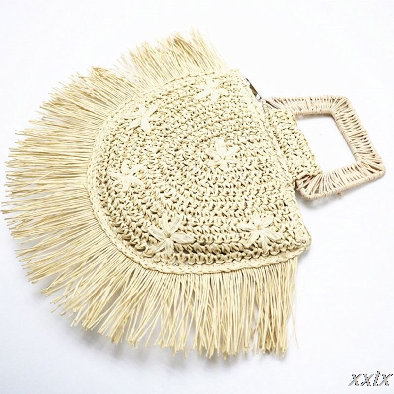 27x21cm senhoras moda feminina borla palha bolsa senhora casual tote portátil viagem sacos de compras bolsa