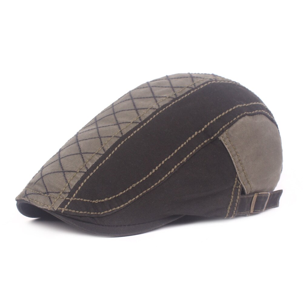 Unisex Men Cotton Plaid Ivy Cap Newsboy Boy Berets School Beret Flat Cap Outdoor Sun Visor Cap Sunhat: Army Green