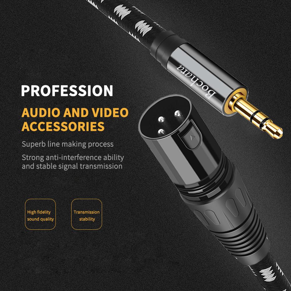 Bochara geflochtenes 3.5mm- stereo-klinkenstecker-auf-dual-xlr-stecker-ofc-aux-audiokabel, folien- und geflochten, geschirmt, 1.5m 3m 5m