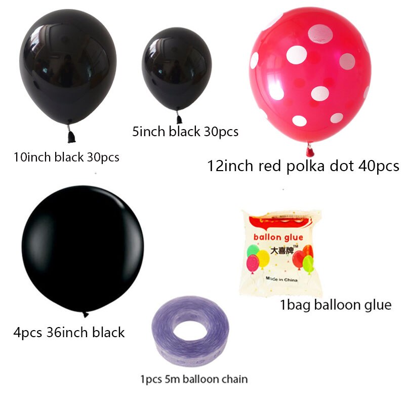 Kit de arco de guirnalda de globos para niños, conjunto de globos de látex de lunares rojos y negros, para de cumpleaños, Baby Shower, suministros para decoración de boda, 1 Juego: 106pcs per set
