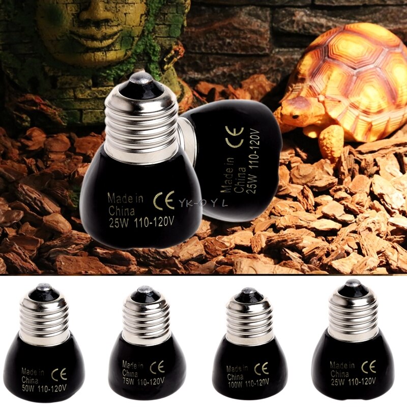 Luz de calefacción para mascotas, 25W, 50W, 75W, 100W, Mini lámpara de calor infrarroja de cerámica, Bombilla negra para incubadora de reptiles, 110 - 120 V