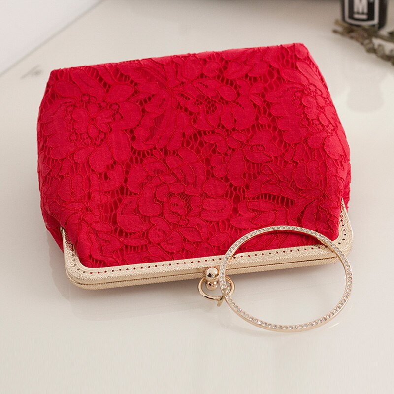 Angelatracy – pochette de mariage rouge en dentelle pour femmes, sac à main de soirée brodé pour fête de mariage