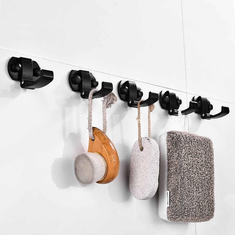 Robe Hook Black Aluminum Bathroom Hooks for Towels Bag Key Rack Folding Coat Hooks Wall Mounted Decorative Clothes Hook Hanger