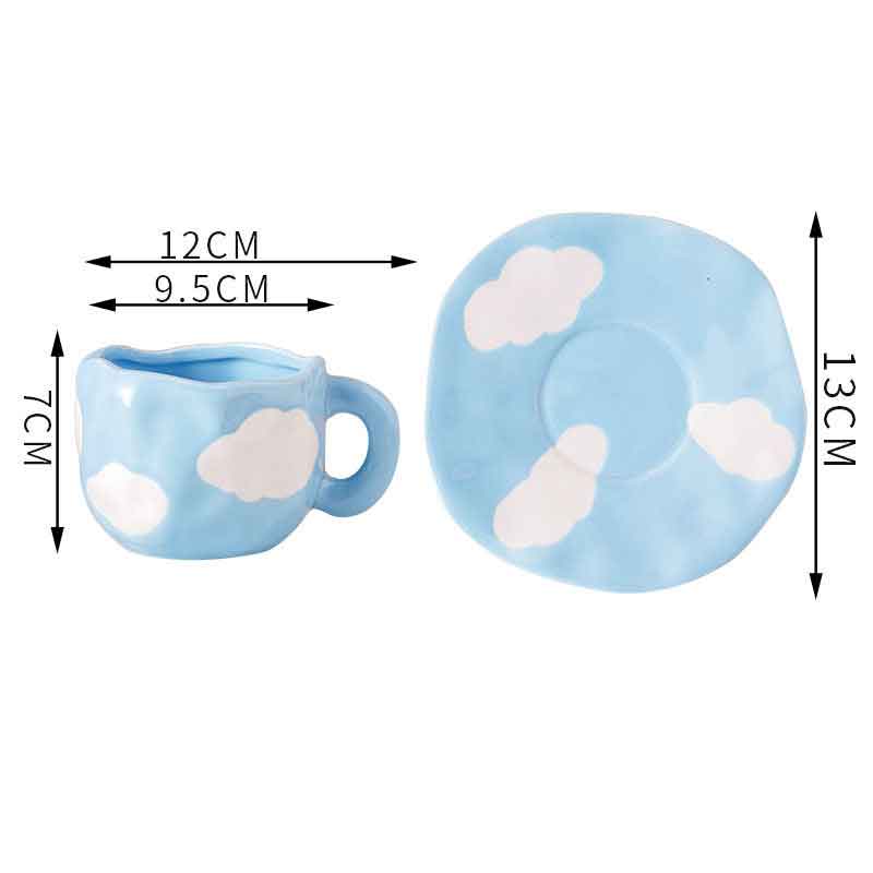 Hand Painted Cloud Coffee Cup and Saucer Handmade Irregular Ceramic Cup With Saucer Tulip Flower Tea Milk Mug Tableware