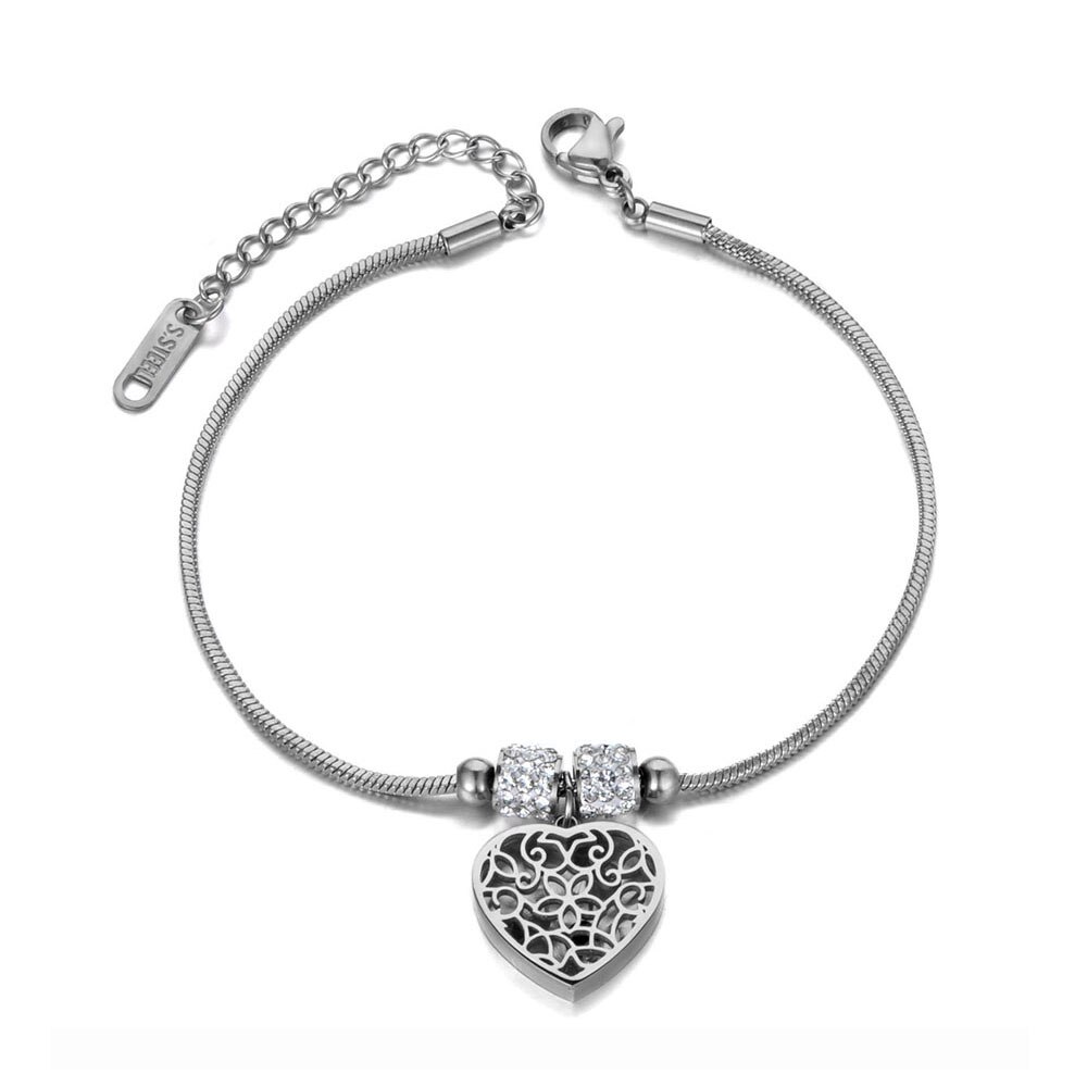 Lokaer CZ cristal & coeur Bracelets porte-bonheur Bracelet pour femmes acier inoxydable serpent chaîne bohême plage Bracelet bijoux B19119