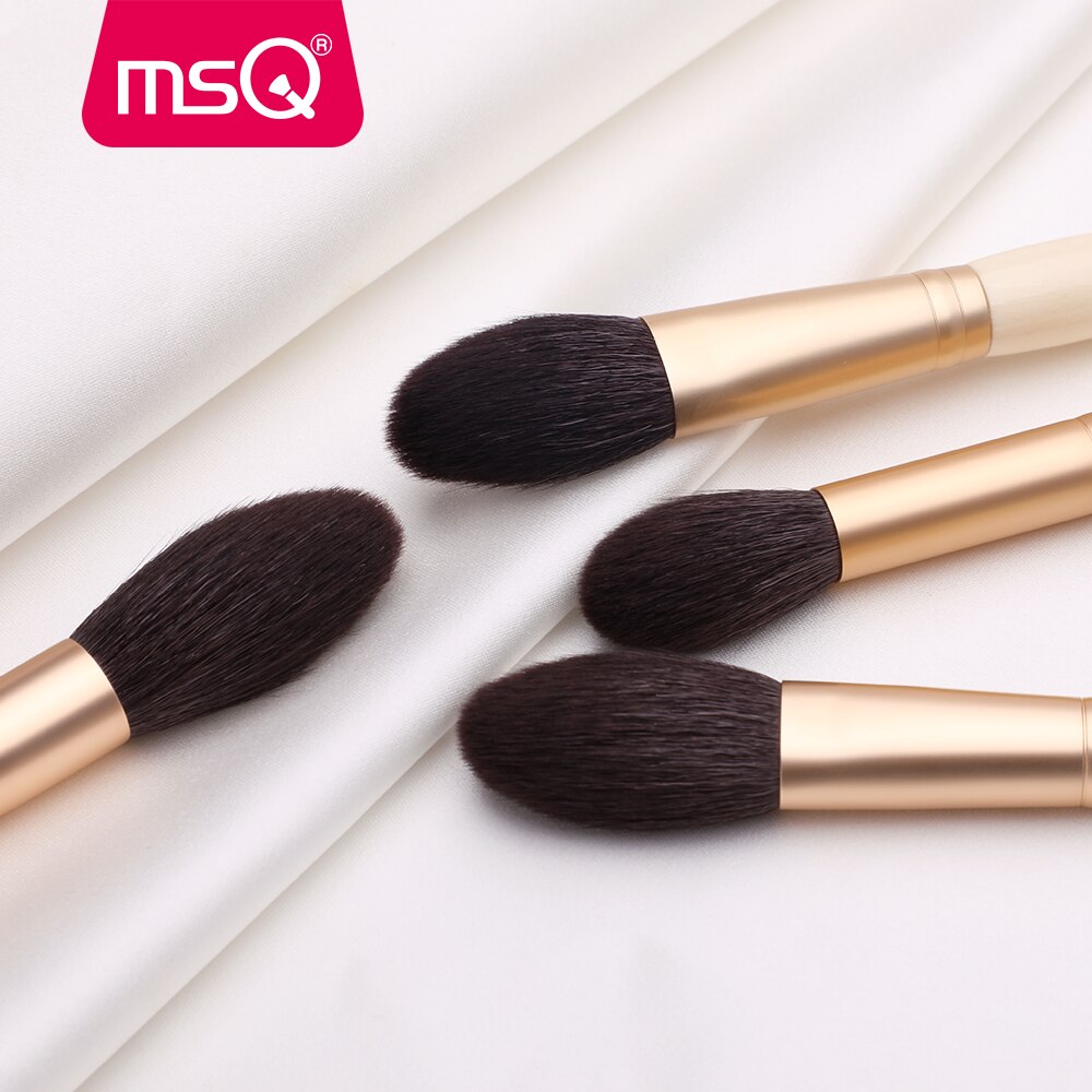 Msq 2 st sminkborstar set gethår highlight blusher puder stora sminkborstsatser guldhylsa naturligt trähandtag
