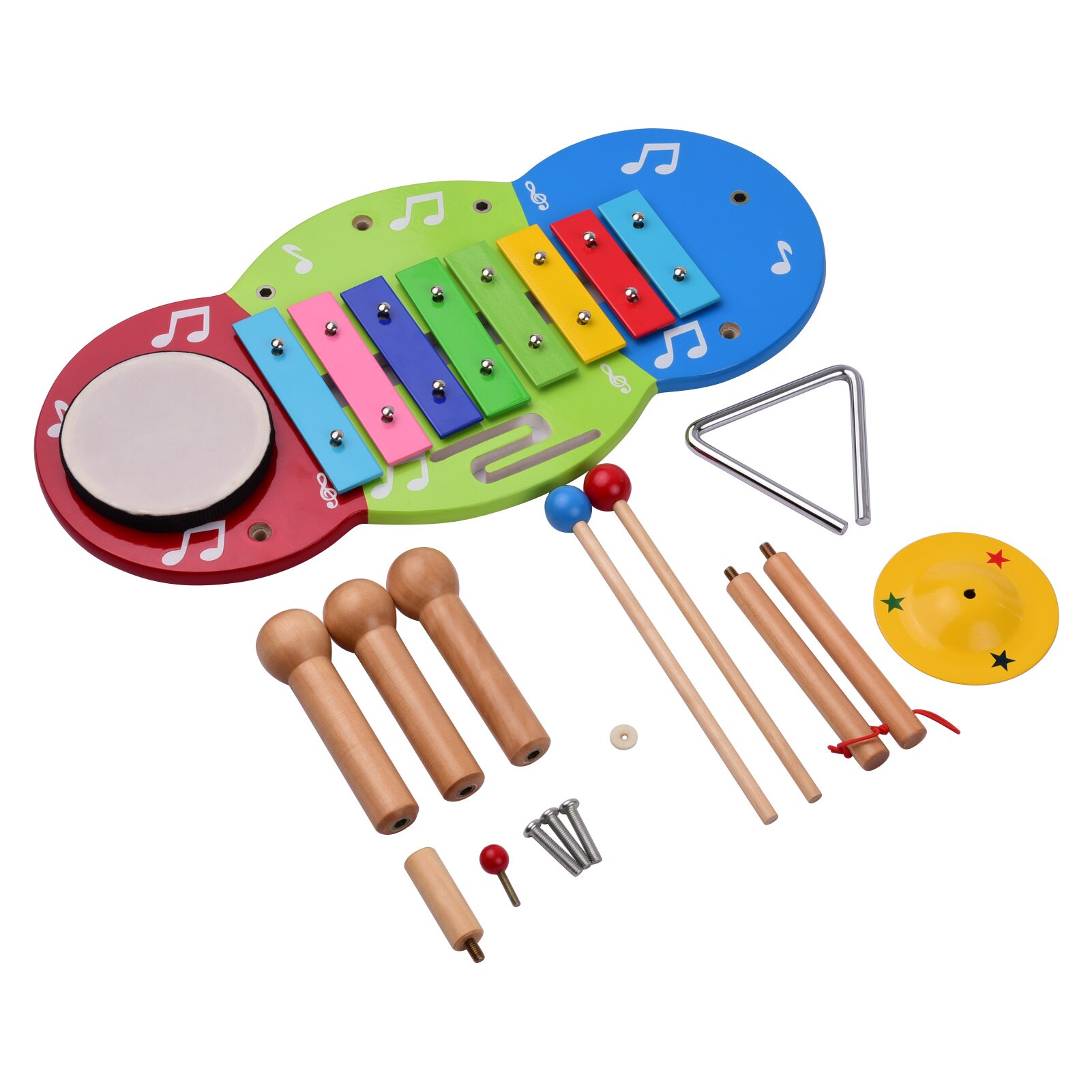 Muslady Kids Percussion Set Percussion Drum + Iron Cymbal + Xylophone + Triangle Set Colorful Table Musical Instrument