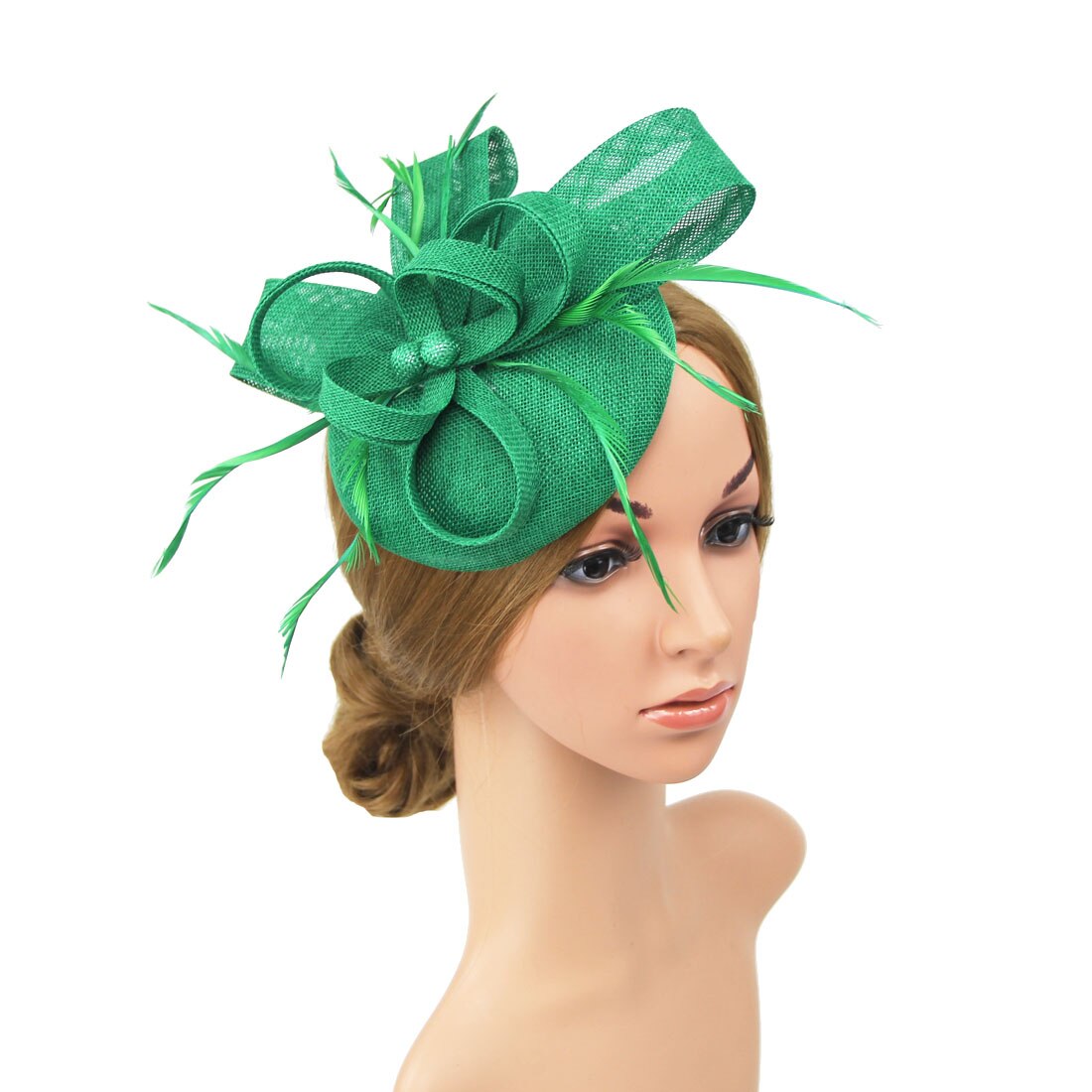 Damen Frauen Hochzeit Abend Party Mesh Stirnband Blume Hut Fascinator Caps: D-green