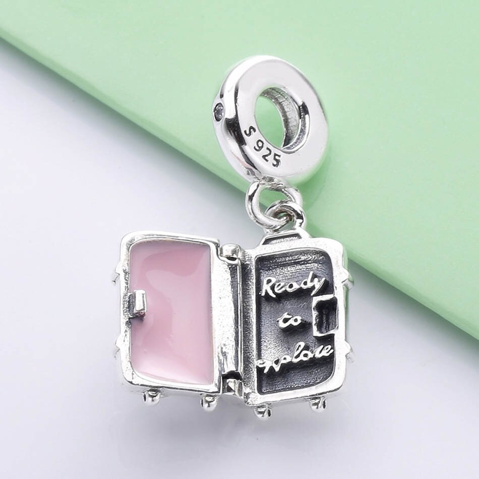 Original Suitcase With Heart Star Winky Face Ready To Explore Pendant Fit 925 Sterling Silver Charm Bracelet Diy Jewelry