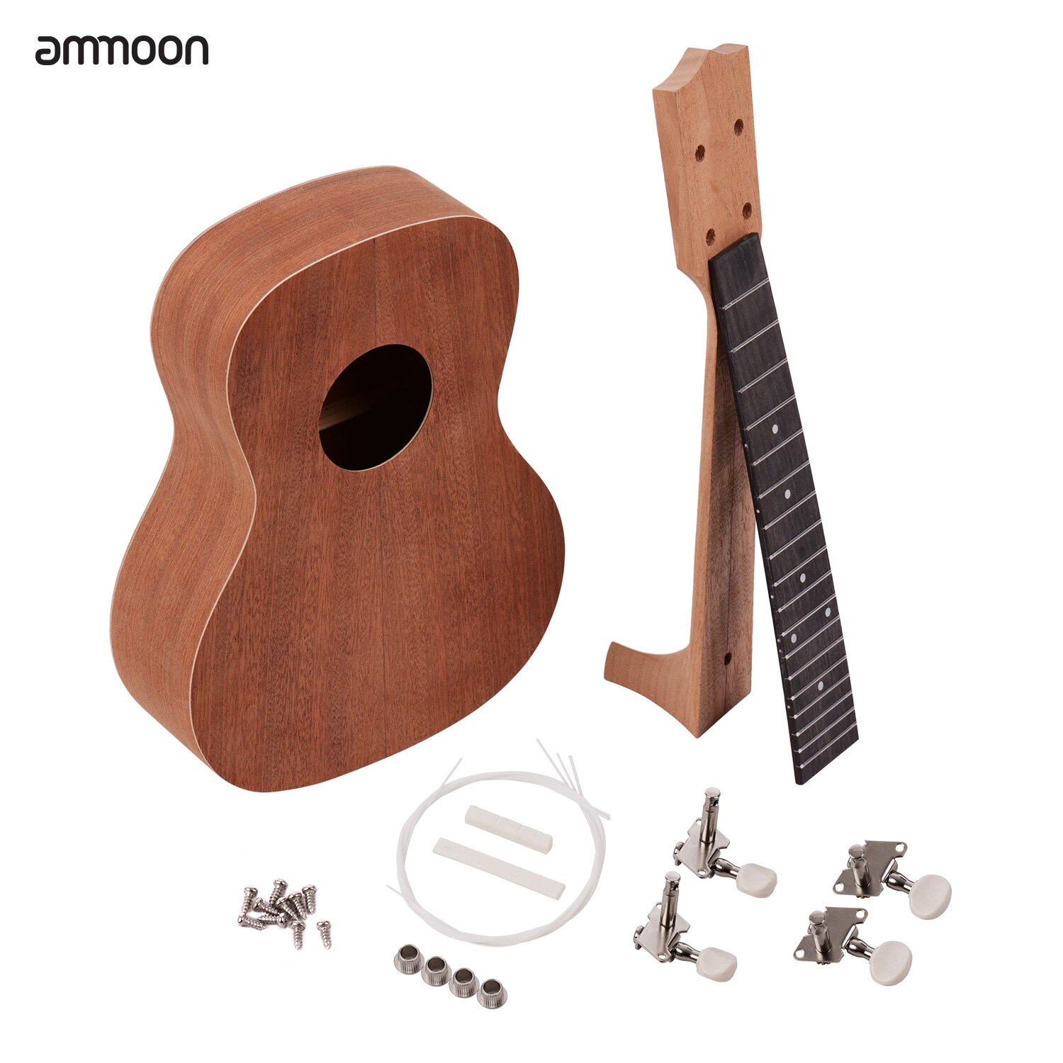 Ammoon 21 pouces non fini bricolage ukulélé Kit Ukelele contreplaqué corps okoumé bois massif Uke cou ouvert Style accordeurs de cordes