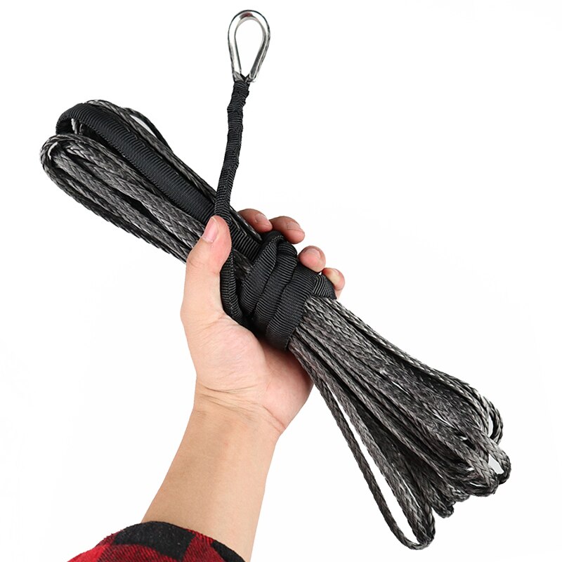 15m 7700LBs Winch Rope String Line Cable with Sheath Gray Synthetic Towing Rope Car Wash Maintenance String for ATV UTV Off-Road