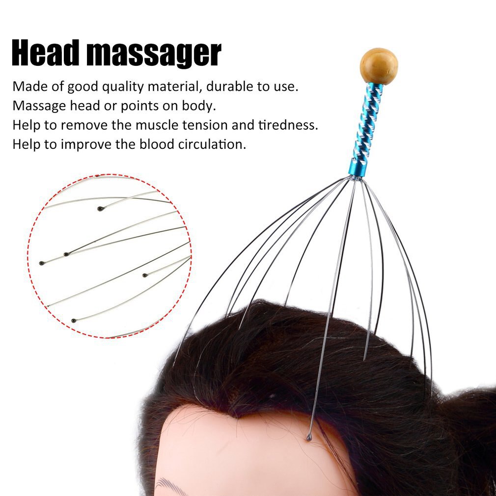 Masajeador relajante de cabeza de 12 dedos, masajeador de bola de acero para el cabello, SPA, cuero cabelludo, cuello, alivio del estrés, 1 unidad
